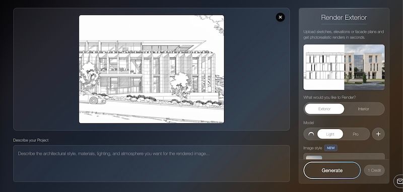 create instant renders from your sketches with ai... blmn.ai | Sketch to Render AI - Turn Sketches into Photorealistic Renders